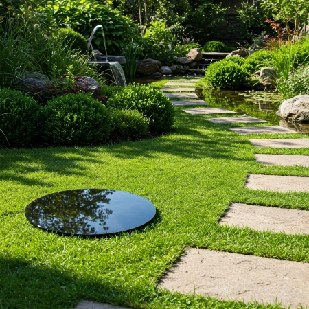 Bassin de Jardin / Miroir d'eau Rond 80, Décoration de Jardin pour Terrasse et Pelouse, Cache-Regard Décoratif